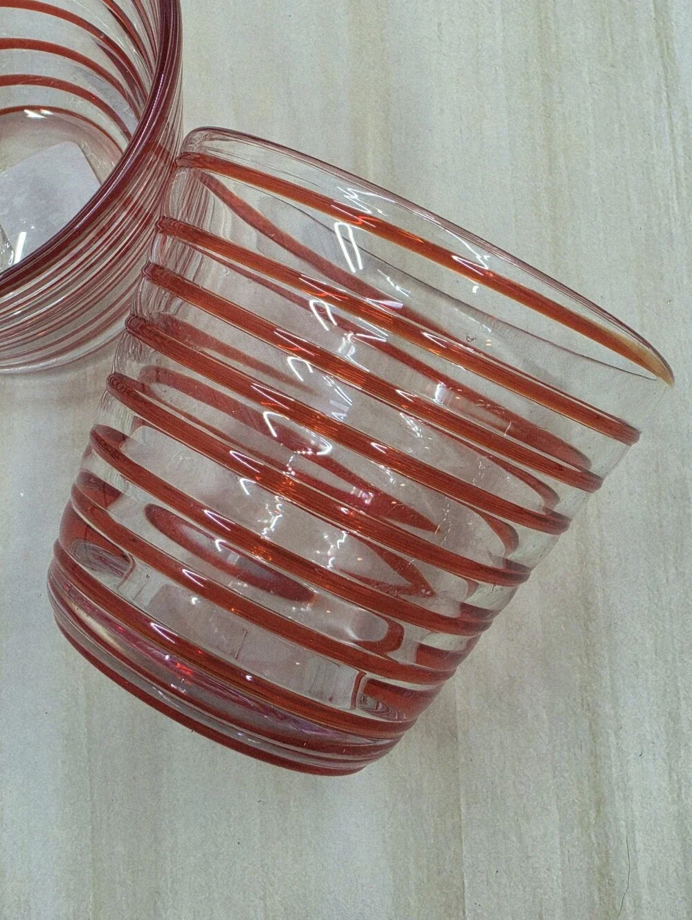 Crate & Barrel Red Swirl Glass Votive Candle Holder Set Of 2